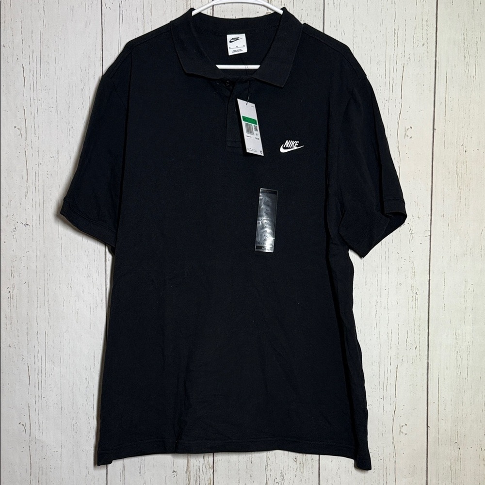 NWT Nike Black Embroidered Logo 100% Cotton Polo Shirt Size XL